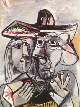 パブロ・ピカソ Painting - 帽子をかぶった男性の胸像と女性の頭 1971年 パブロ・ピカソ